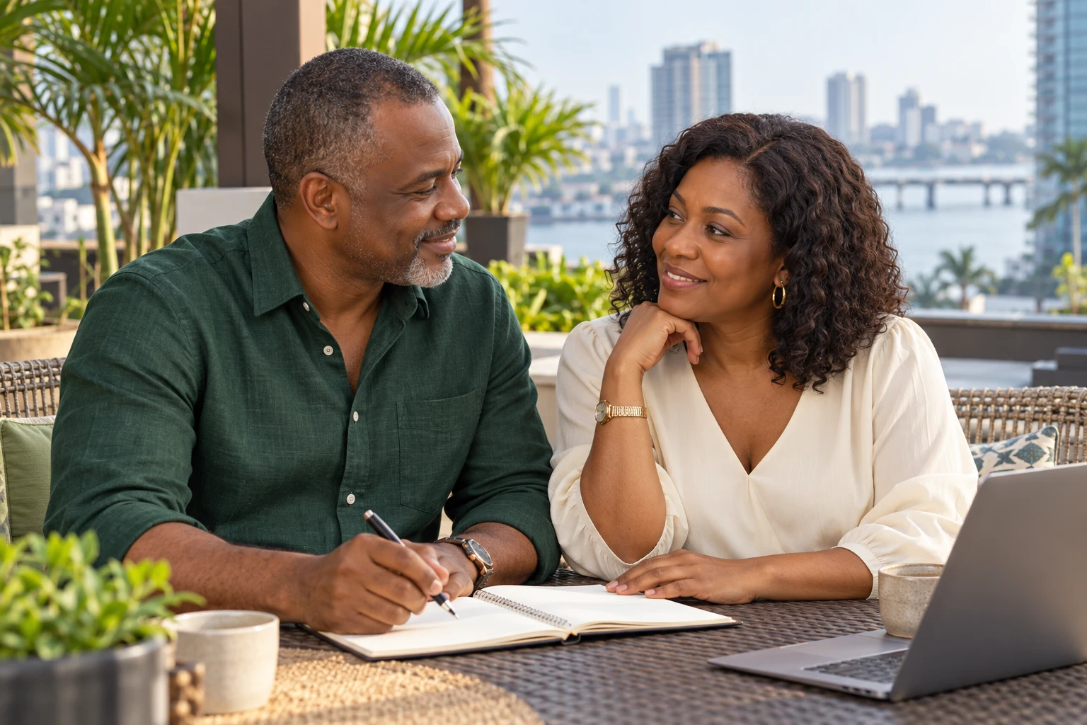 Nigerian couple in their late forties and fifties planning their next chapter together